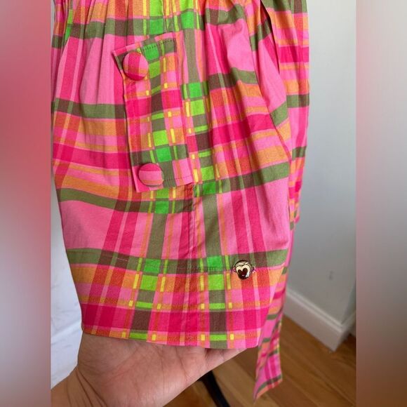 Vintage Y2K Farm Rio Coquette Girl Barbiecore Pink & Green Plaid Skirt with Bow - Picture 4 of 12